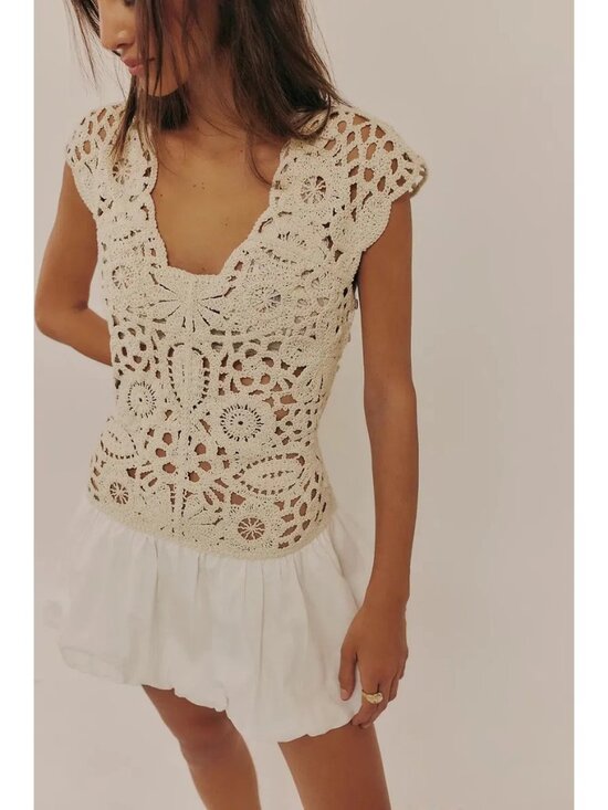 Free People Dresses & Skirts - Free People Kinsley Crochet Mini Dress Boho Chic Hippie Retro Feminine Womens S